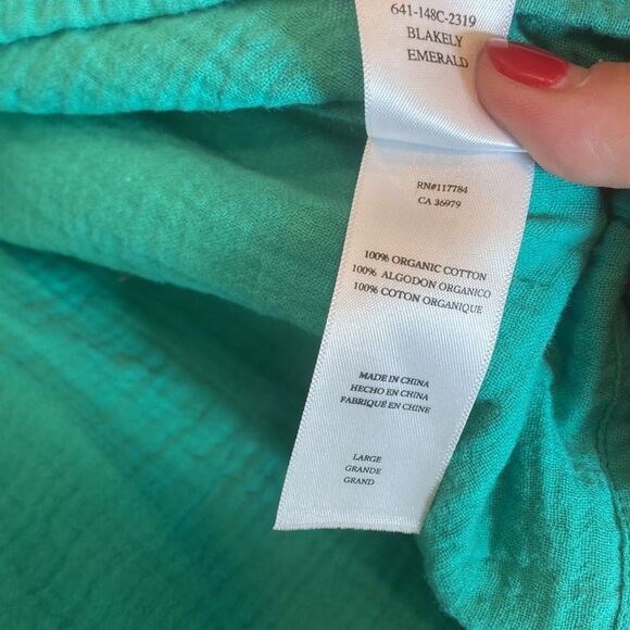 Rails 100% Organic Cotton Gauze Teal Blue Green Tiered Cami Maxi Blakely Dress L - Picture 8 of 9